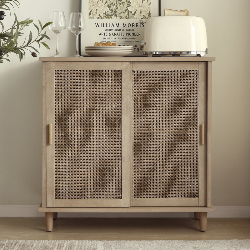 Beshears Natural Craft Rattan Sliding Door Accent Cabinet