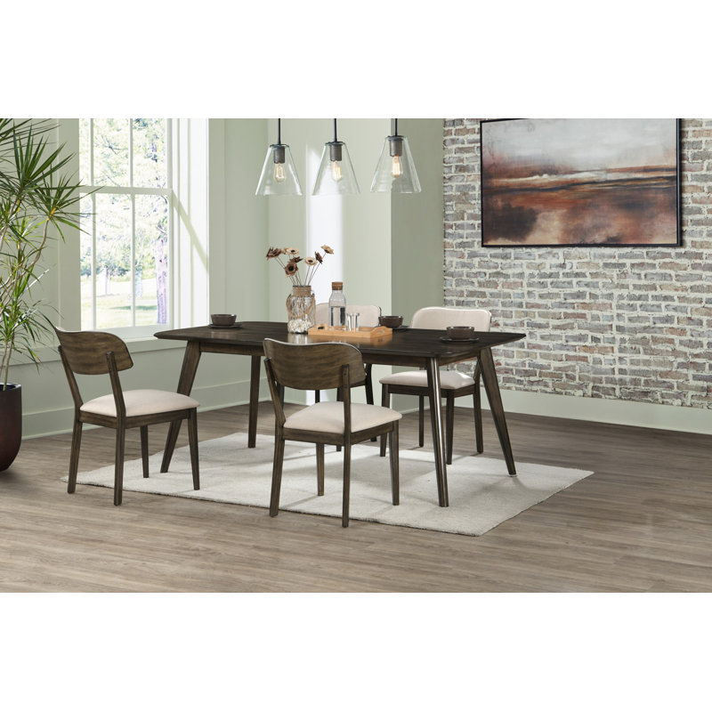 Ensemble de salle à manger en bois Tennyson avec table de salle à manger rectangulaire et chaises à dossier ouvert, noyer