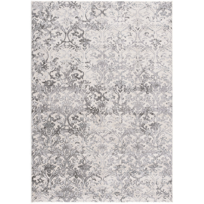 Tapis abstrait en polyester tissé à la machine en crème / gris, Tapis de couloir 2 pi x 8 pi