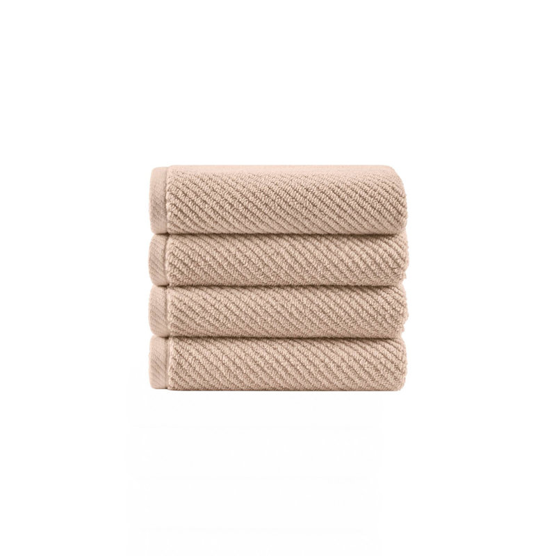 4-Piece 100% Cotton Quick Dry Diagonal Ribbed 4Pcs Hand Towel Set, Beige