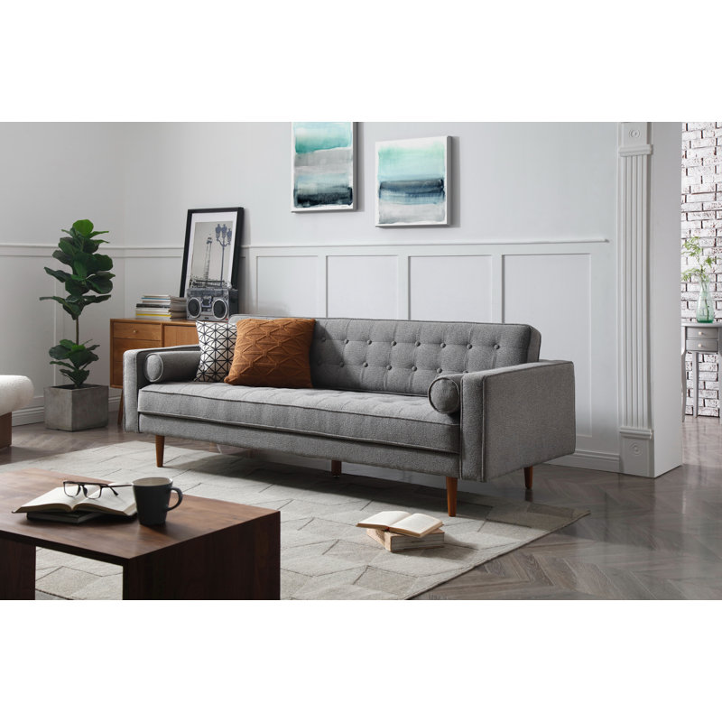 Geo 85'' Upholstered Sofa, Gray Boucle