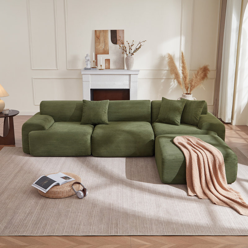 Boneless 113’’ 4-Piece Modular Sectional Sofa With Deep Seat And Frameless Design, Green