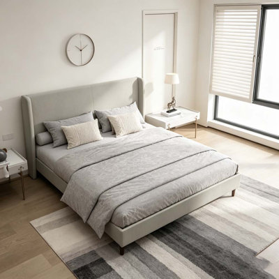 Lit tapissier à tête haute haute, tissu chenille, aucun sommier nécessaire
