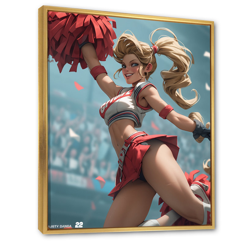 «Playful Dancing Cheerleader» sur toile, H 40 po x l 30 po x P 1,5 po, Cadre flottant doré