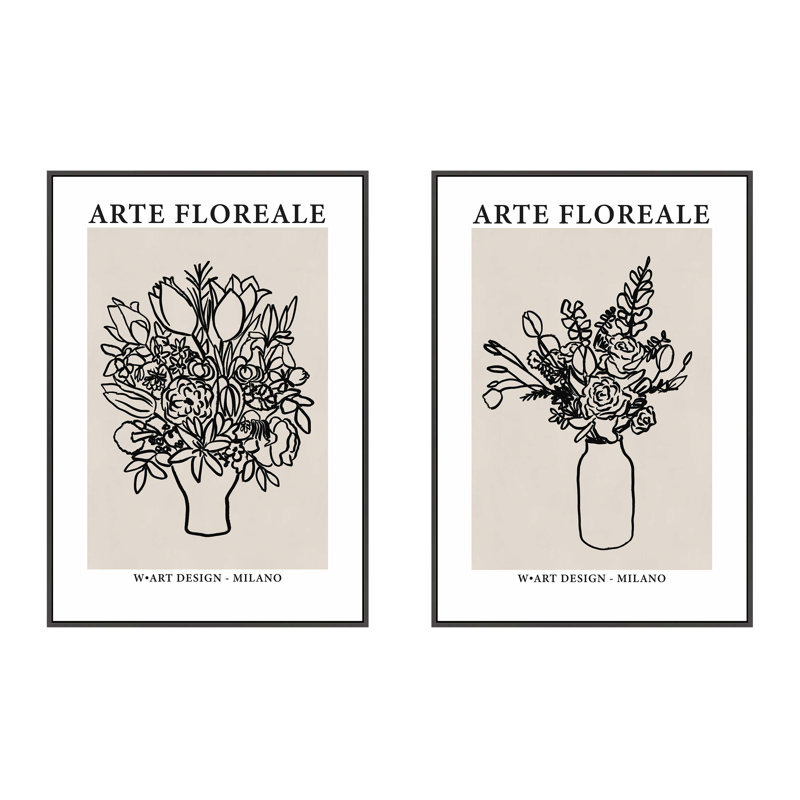 Arte Floreale Set by Romina Gadler, Black Canvas Framed, 50" H x 35" W