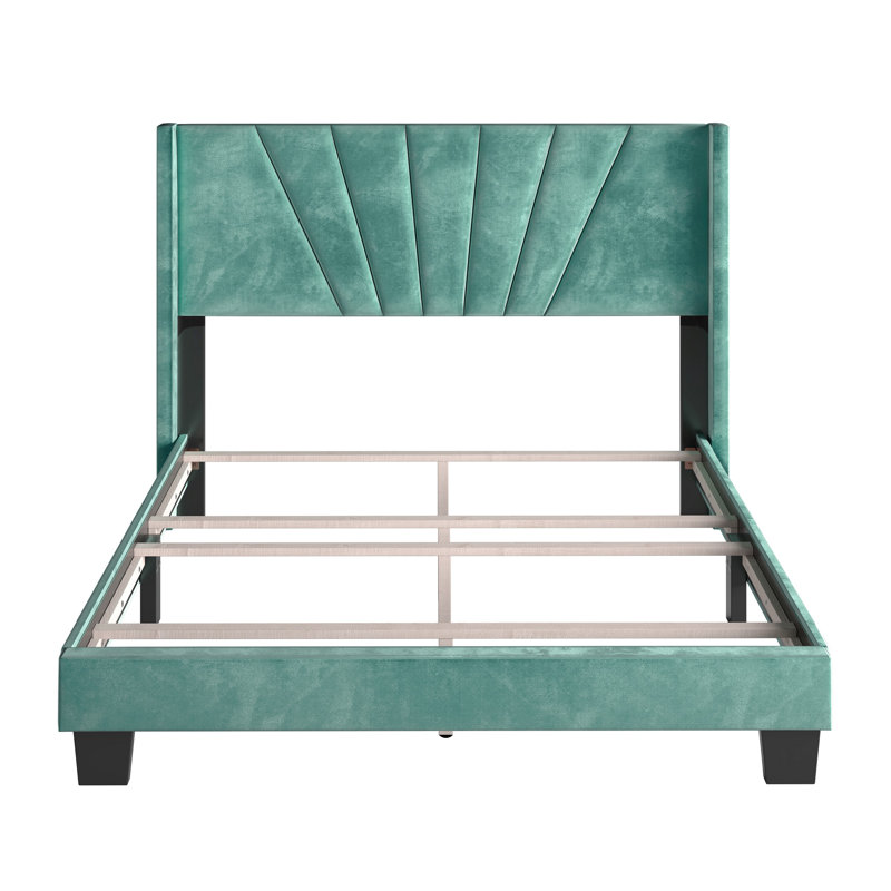 Valencia Velvet Upholstered Platform Bed Frame with Adjustable Height Headboard , Requires Box Spring-Boyd Sleep, Aqua, Queen