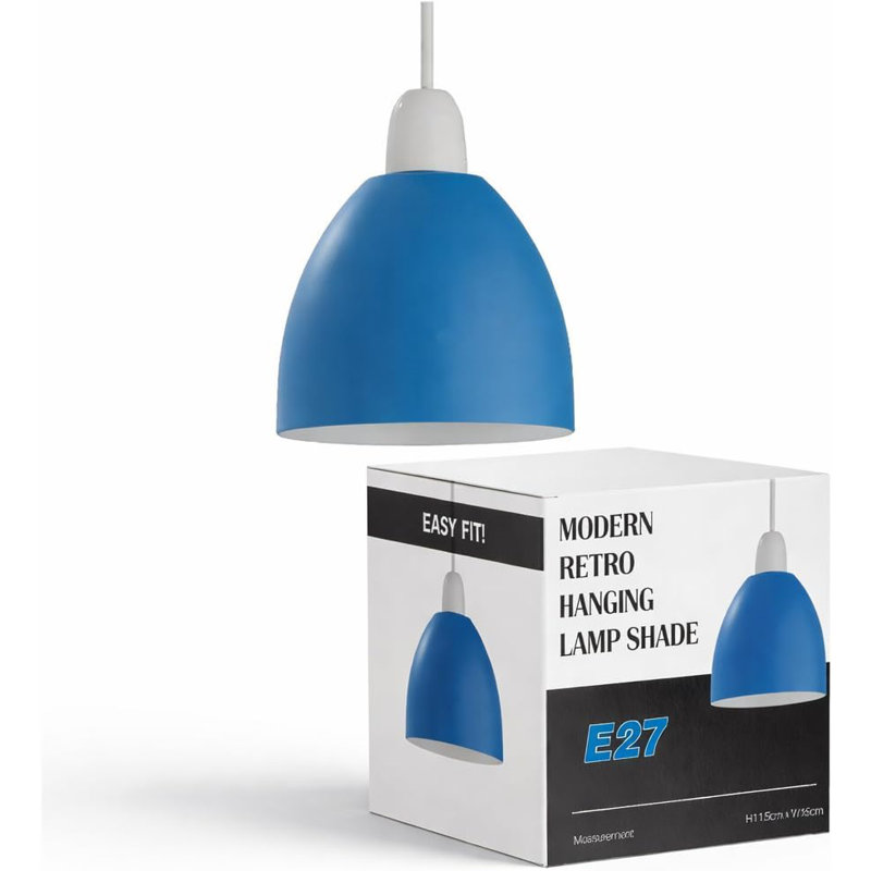 Ceiling Lampshade Easy Fit Metal 15cm Shades Pendant Light Bell Lamp Shades for Living Room, Kitchen, Bedroom, Blue