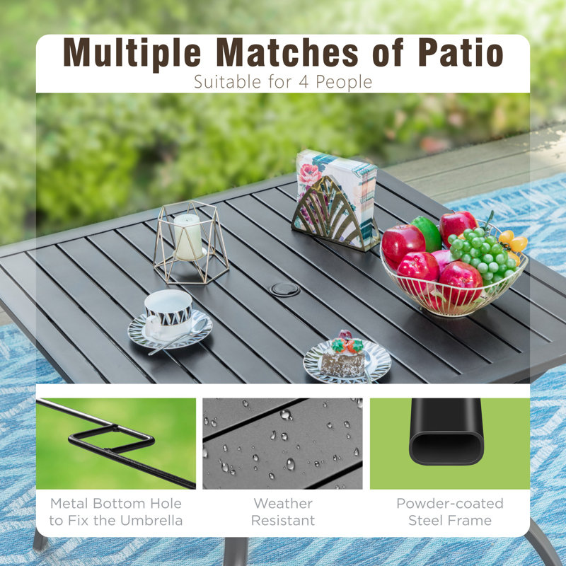 Leonard 4 - Person Patio Dining Set with Square Table , Cushions Included, None, No
