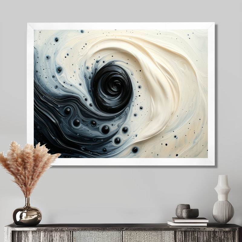 Corby noir et blanc «Sprial Rhythic Ink River III» - peinture murale, Reproduction encadrée d'une seule photo, Blanc