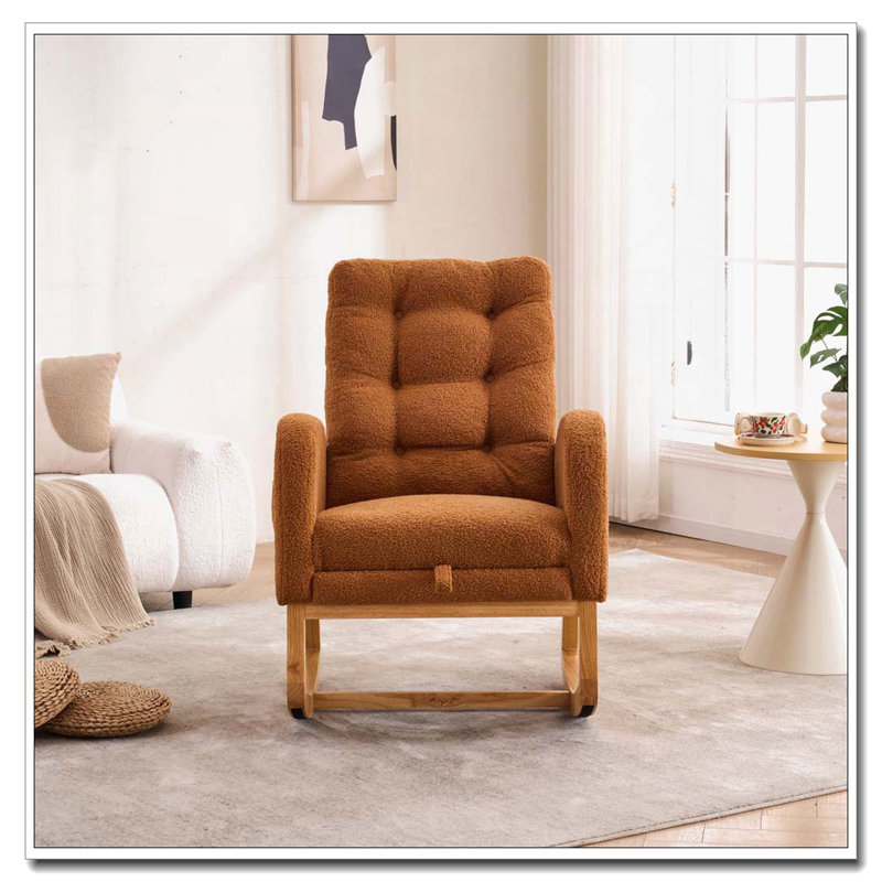 Chaise berçante avec repose-pieds à haut dossier, Caramel