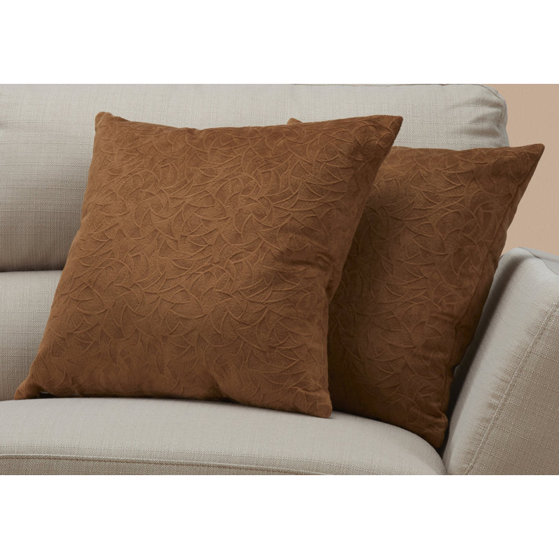 Pillows, Set Of 2, 18 X 18 Square, Insert Included, Accent, Sofa, Couch, Bedroom, Polyester, Light Brown