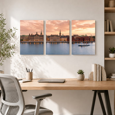 «City Sunset», art mural sur toile tendue, ensemble de 3 reproductions de peinture à l'huile pour salon, chambre à coucher, décor à la maison