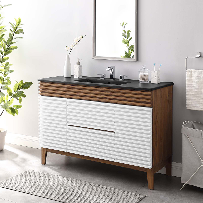 Modway Render 48" Single Sink Bathroom Vanity, White/Walnut