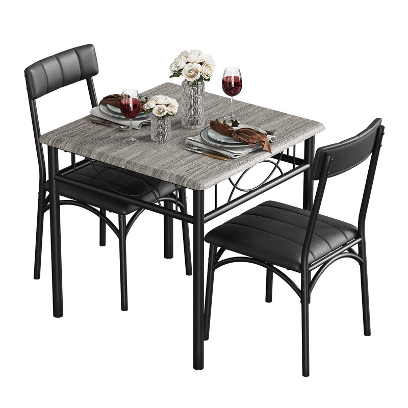 Ensemble de table de salle à manger 3 pièces pour 2 personnes, table de cuisine industrielle avec 2 chaises, meubles de salle à manger à structure en bois et en métal pour petits espaces, appartement