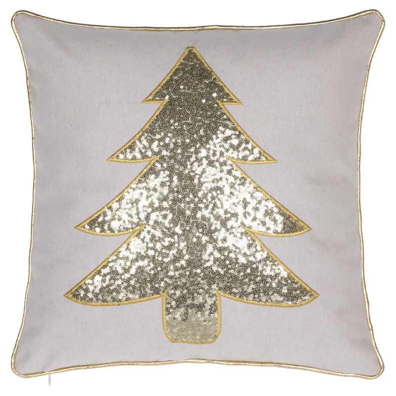 Gwendolyn Christmas Tree Square Pillow Cover, Gold