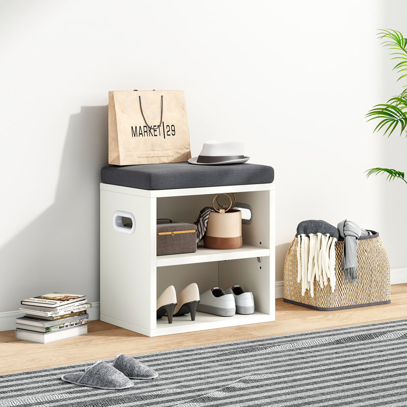 Petit banc à chaussures avec range-chaussures, Gris, Blanc