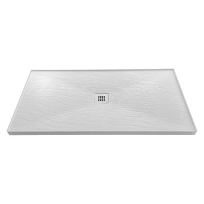 Streamline GSRB-665-653 60 in. x 32 in. Alcove Solid Surface Shower Base in Matte White With Center Drain