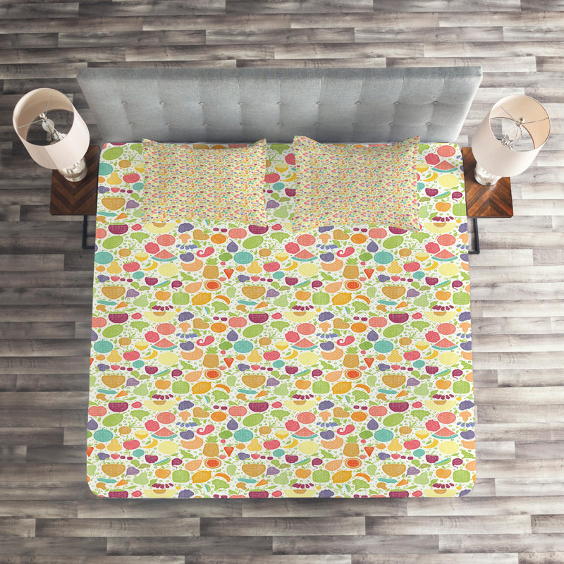 Vegetables Polyester Coverlet, King Bedspread + 2 Shams