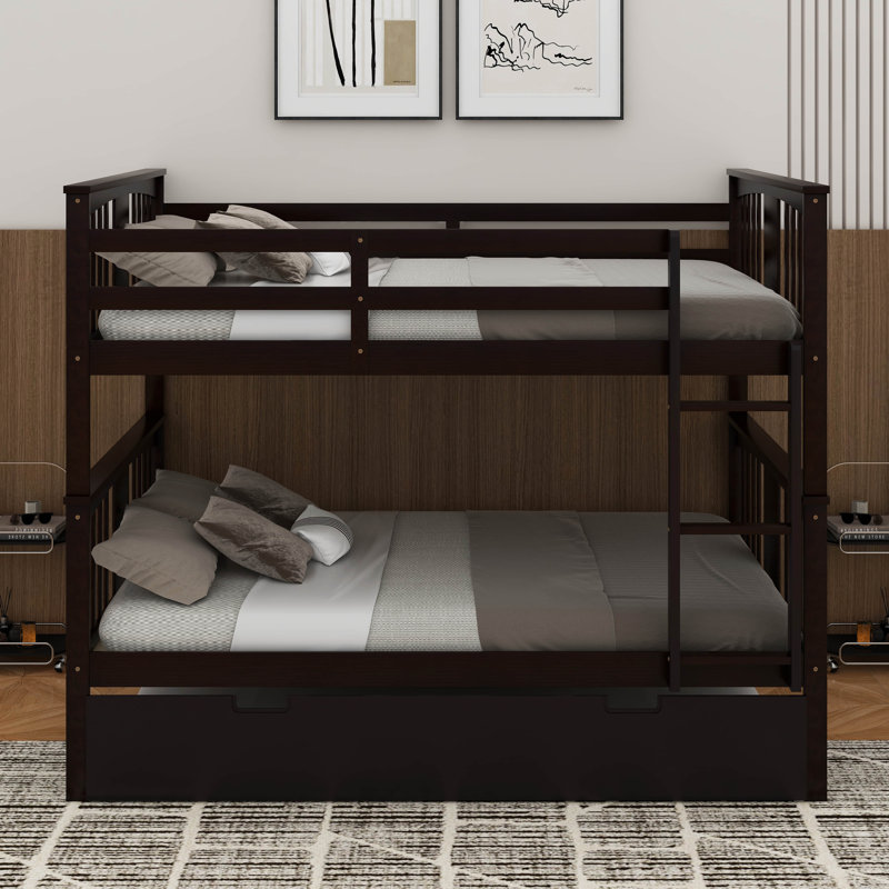 Full Over Full Bunk Bed With Twin Size Trundle And Ladder, Espresso
