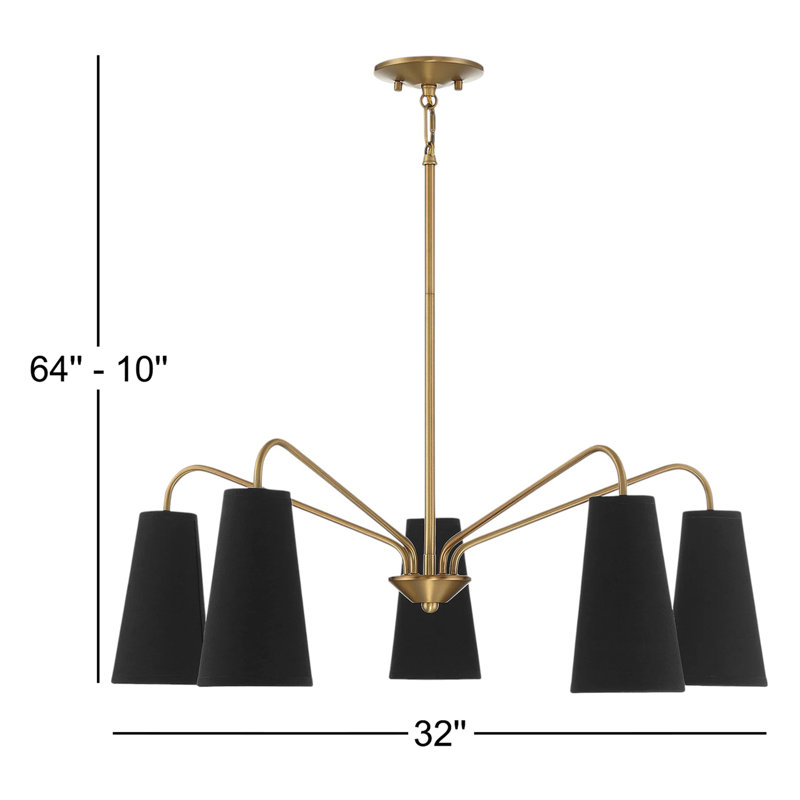 Lustre 5 lumières Cher en noir mat, Laiton, Noir