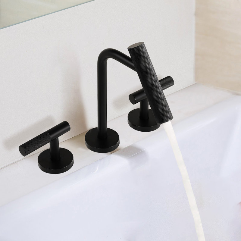 Two Handles Widespread 8 Inch Bathroom Faucet Matte Black 3 Pieces Basin Faucets Lavatory Sink Faucet