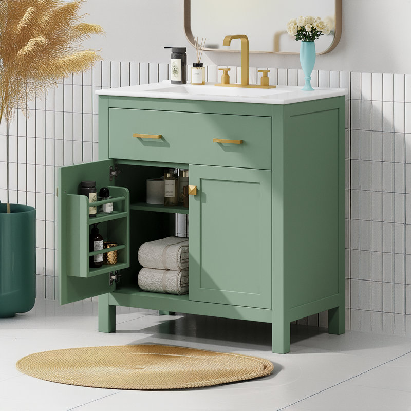 Meuble-lavabo 30 po avec lavabo en céramique, Vert