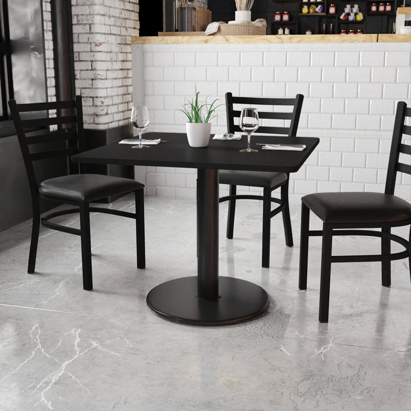 Jack Square Laminate Table Top with Round Table Height Base, Black, 31.12" H x 36" W x 36" D