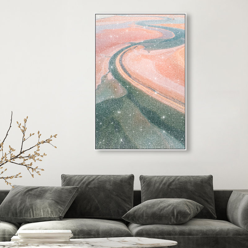 Peach Sand Abstract Canvas Print by Oliver Gal, Black Frame, 10 x 15, 31"H x 46"W, White Floater Frame