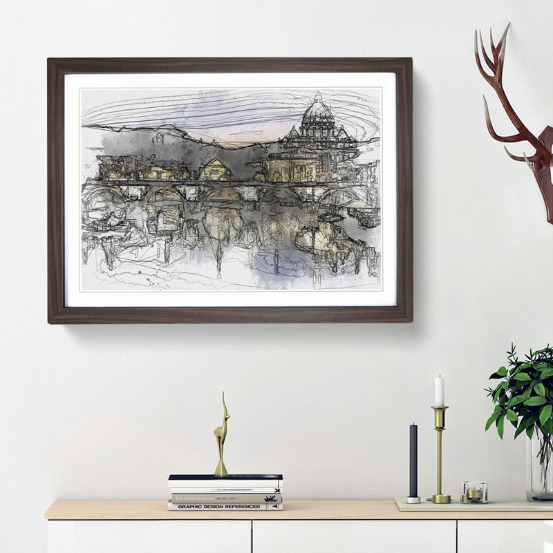 St. Peter's Basilica in Rome Italy in Abstract - Picture Frame Graphic Art Print, 62cm H x 87cm W x 2cm D, Walnut Framed