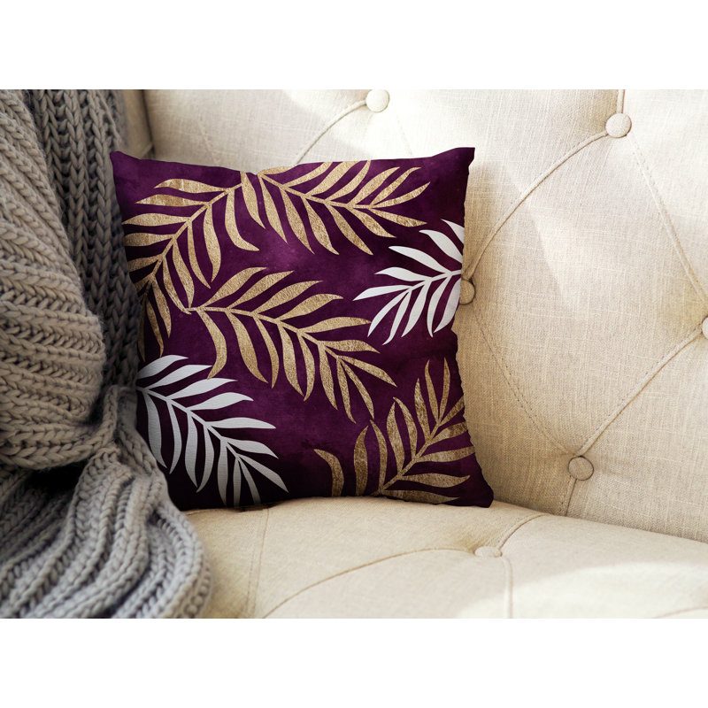 Coussin intérieur / extérieur Bobo Fern, L 19 po x H 19 po, Mauve / doré / blanc