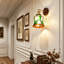 Applique murale en verre coloré rétro avec applique en laiton et bois, lampe murale décorative