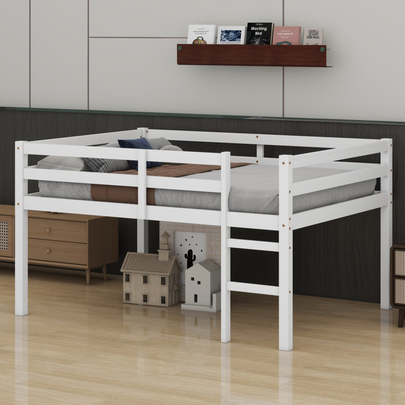 Lit mezzanine en bois avec échelle, Blanc