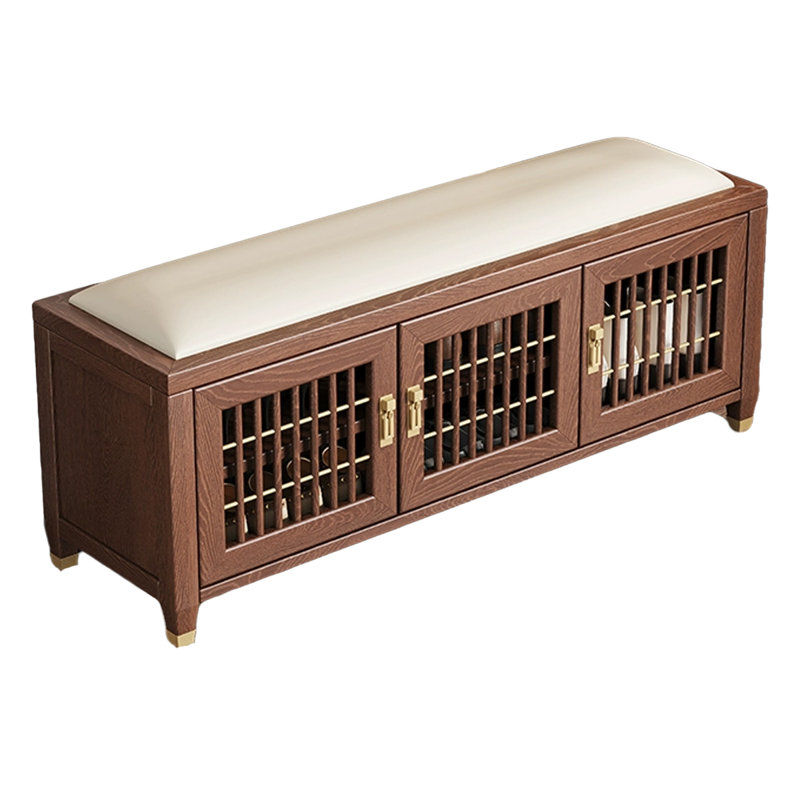 Banc de rangement en bois massif Traditional, Blanc