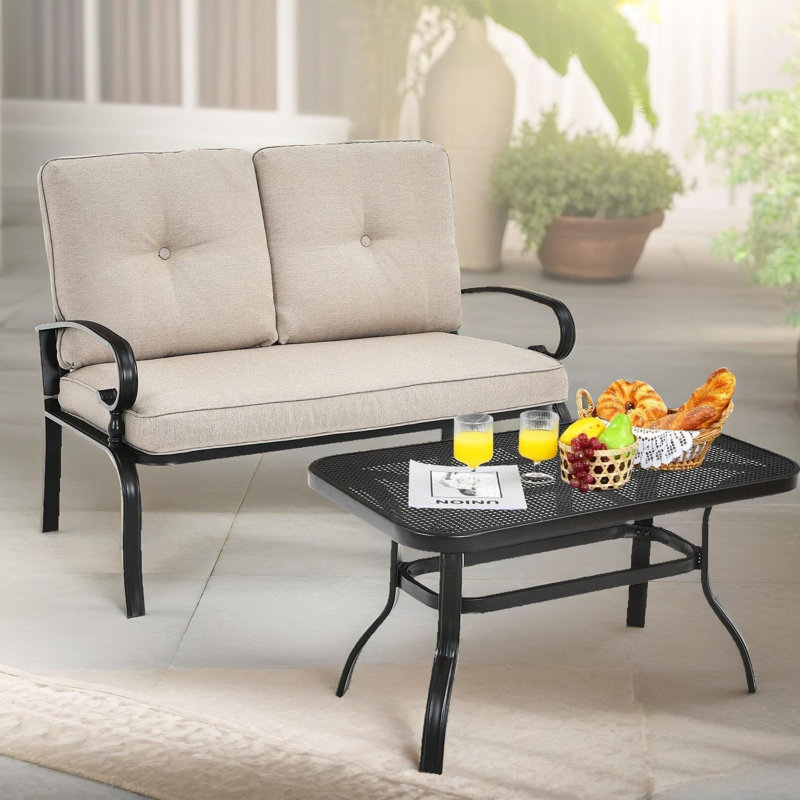 2 - Person 49cm Long Bistro Set With Padded Cushions And Table