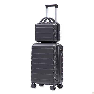 14"/20" 2 pcs/set in ABS Spinner Wheel Luggage, with Combination Lock,14" Cosmetic Case (WINE RED)