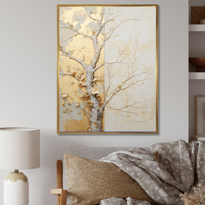 Or doré et beige, tilleul américain - art mural arbre américain