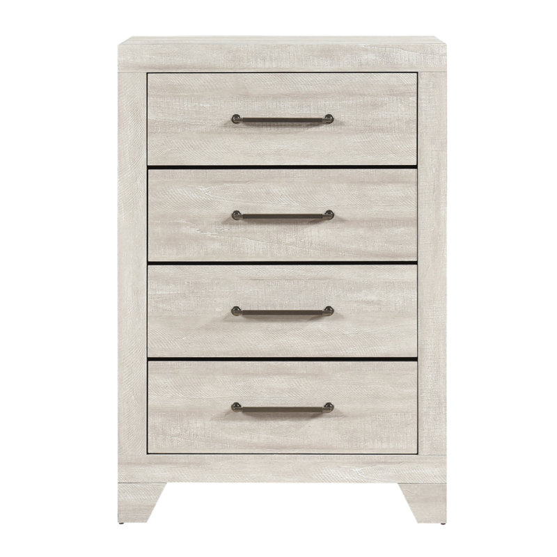 Commode haute Ava, 4 tiroirs avec poignées de bar argent antique, gris