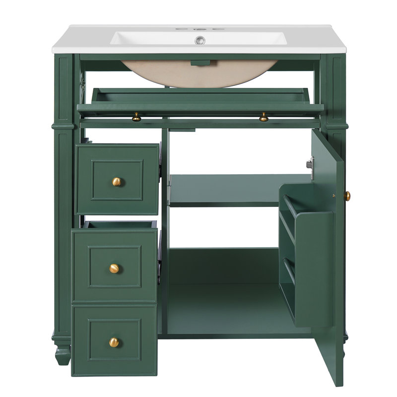 Meuble-lavabo de salle de bain avec lavabo en céramique, Vert