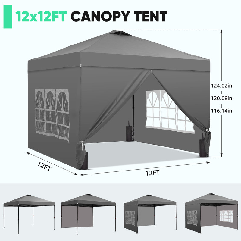 One-Push Set Up Canopy Tents, Gray, 12 (ft.) x 12 (ft.)