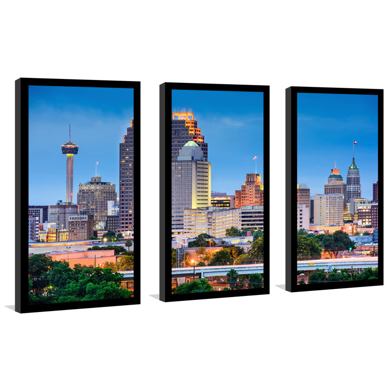 San Antonio, Texas, États-Unis, ensemble de 3 reproductions de photos sur acrylique, H 25,5 po x l 40,5 po x P 1 po