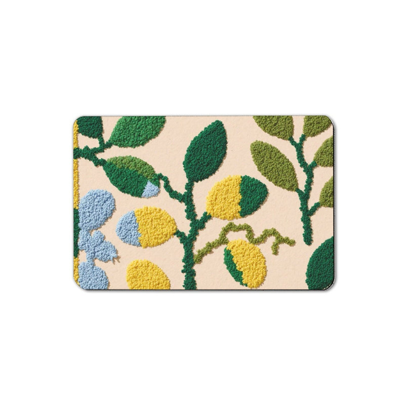 Tapis de bain jaune et vert avec branches et feuilles, 16 x 24