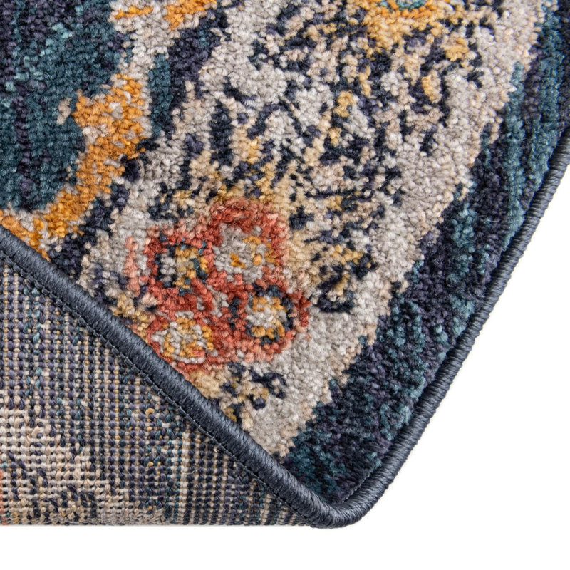 Alkire Floral Navy Blue Area Rug, Round 6'1"