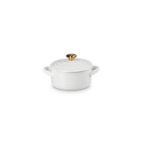 Le Creuset Stoneware Classic Round Mini Cocotte 8 Oz White Heart Gold Knob