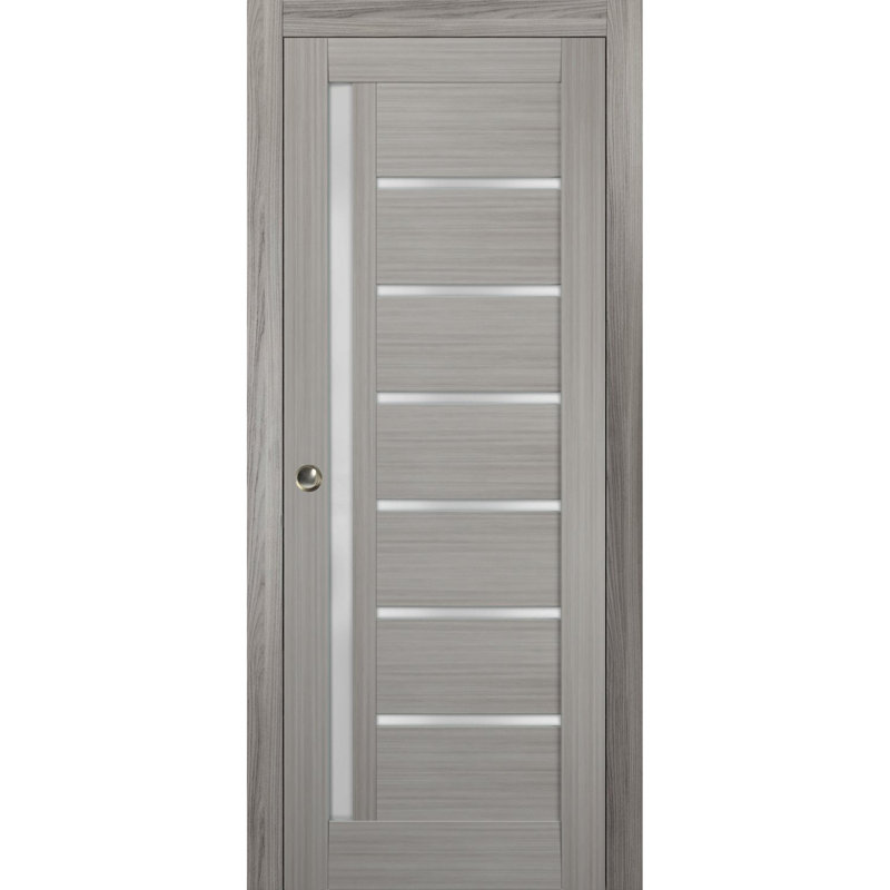 Gray Ash 42" x 80" Frosted Glass Solid Wood Pocket Door