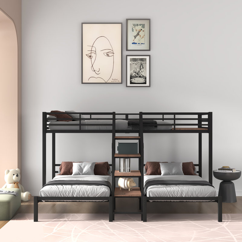 Wharton Kids Twin Over Twin Over Twin Bunk Bed, Black