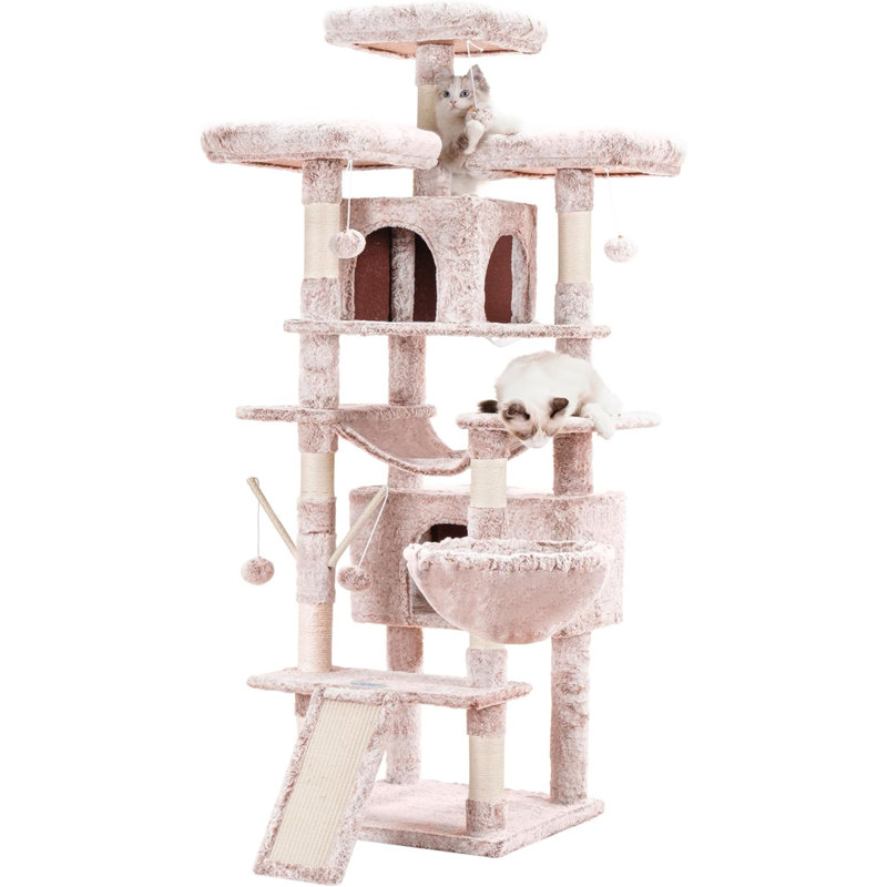 Extra Large Beige Plush Multi-Level Cat Tree Tower