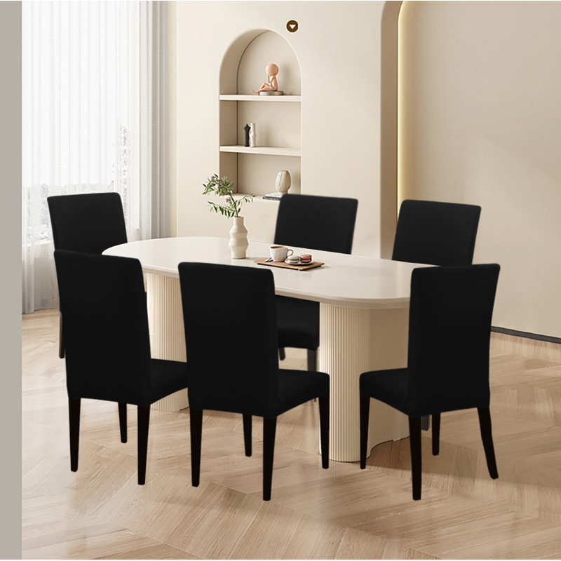 Ensemble de 6 housses de chaise de salle à manger, Tissu noir