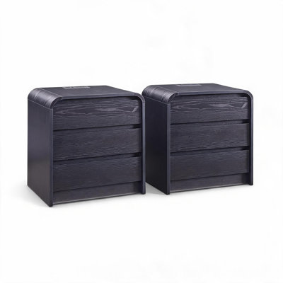 Ensemble de 2 tables de chevet en bois courbé de 23,62 po avec 3 tiroirs et tablette de rangement ouverte