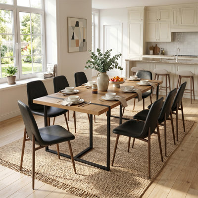 Table de salle à manger rectangulaire pour 8 personnes avec chaises en similicuir