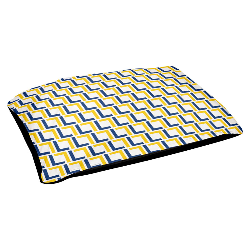 Coussin d'extérieur pour chien Tuileries, Très grand (l 40 po x P 50 po x H 6 po), Blanc / bleu royal / doré